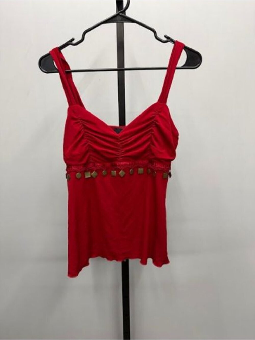 Iz Byer California Vintage Y2K Red Ruched Beaded Tank